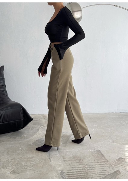 Kadın Kaşe Pantolon Geniş Paça Baggy Yüksek Bel Maxi modelleri