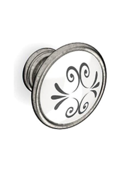 Antik Gümüş Düğme Tekli Porselen Kulp Rio