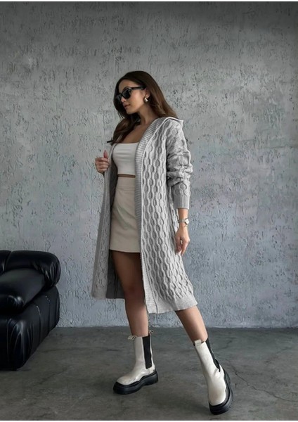 Kadın Standart Beden Kuşaklı Gri Pamuklu Triko Hırka fiyatları