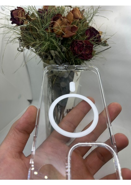 Apple iPhone 15 Pro Max Şeffaf Mika Beyaz Magsafe Kılıf