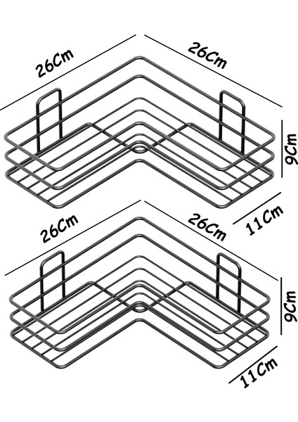 Yapışkanlı 2 Adet Banyo Köşeliği Köşe Rafı Duş Şampuanlık Duvar Düzenleyici Organizer Raf Siyah Metal