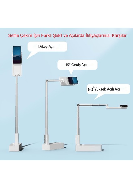 Canlı Yayın Braketi Çok Fonksiyonlu LED Işıklı 360 Derece Kumandalı Selfie Telefon Standı