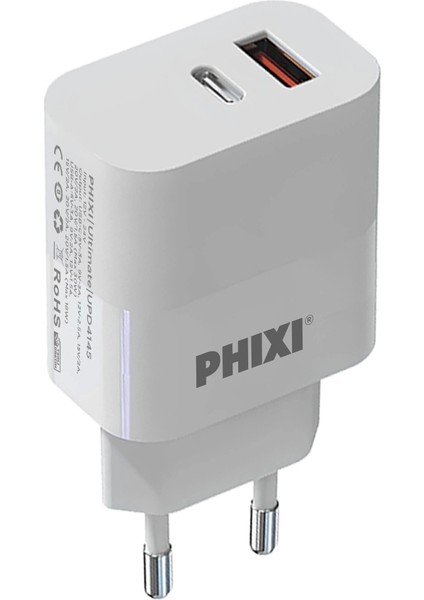 Populermarketim - Ultimate UPD4145 45W Pd Çift Çıkışlı Hızlı Şarj Adaptör
