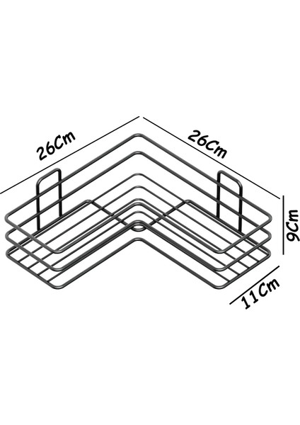 Yapışkanlı Banyo Köşeliği Köşe Rafı Duş Şampuanlık Duvar Düzenleyici Organizer Raf Siyah Metal