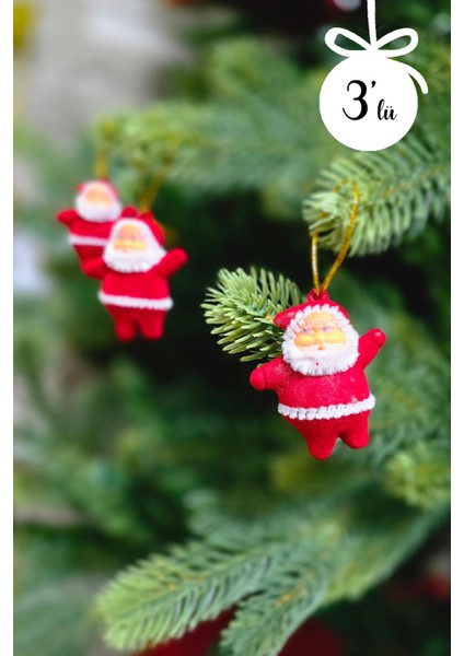 Neol Baba Yılbaşı Ağacı Süsleri 3lü 5 Cm Noel Baba Çam Ağacı Süsü Kırmızı 3lü Paket