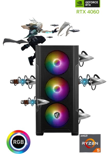 Gaming R5-4060 Ryzen 5 7500F 16GB DDR5 1tb SSD Rtx 4060 8 GB 240mm sıvı soğutma B650M Anakart Oyun Bilgisayarı