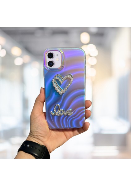 IPHONE 11 Tlp Hologramlı Taşlı Love Kılıf