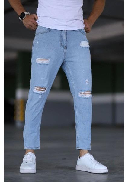 Erkek Boyfiend Yırtıklı Buz Mavi Kot Pantolon