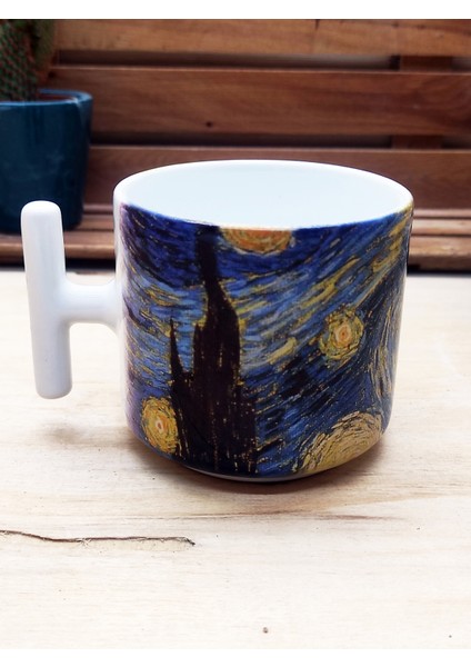 Dali, Van Gogh, Picasso, Kandinsky, Klimt, Monet Tasarımlı 6'lı T Kulplu Kupa Bardak Mug ve Taş Bardak Altlığı Seti