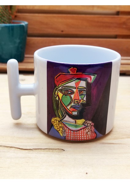 Dali, Van Gogh, Picasso, Kandinsky, Klimt, Monet Tasarımlı 6'lı T Kulplu Kupa Bardak Mug ve Taş Bardak Altlığı Seti