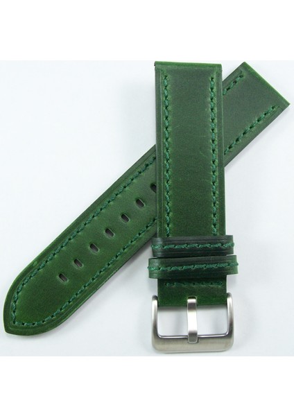 Bizon Yeşil Haki Gerçek Deri Saat Kordonu 22MM Akıllı Pimli Spor Saat Kayışı