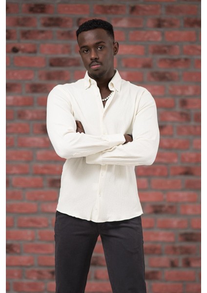 Modtime Örgü Desenli Full Likralı Pamuklu Slimfit Gömlek