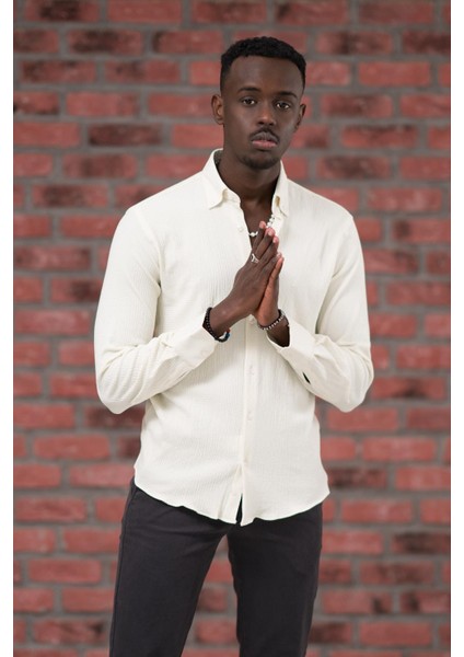 Modtime Örgü Desenli Full Likralı Pamuklu Slimfit Gömlek modelleri