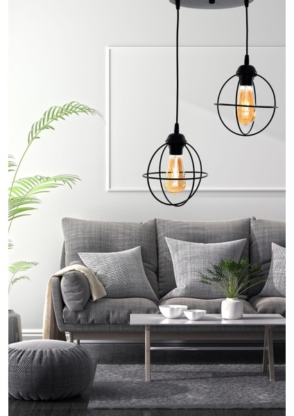 Zumba 2'li Siyah Tepsili Sarkıt Avize