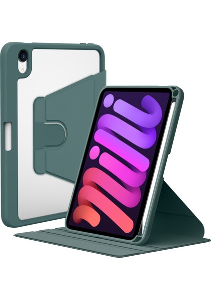 iPad Mini 7. Nesil 2024 Uyumlu Kılıf 360 Dönebilen Kalem Bölmeli Yatay Dikey Standlı Akıllı Kapak