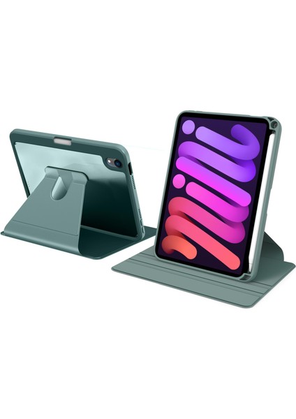 iPad Mini 7. Nesil 2024 Uyumlu Kılıf 360 Dönebilen Kalem Bölmeli Yatay Dikey Standlı Akıllı Kapak