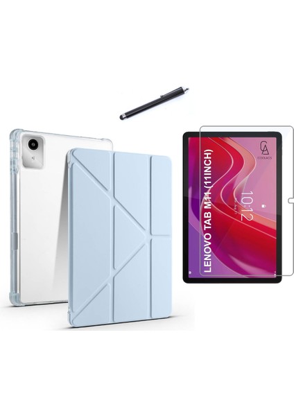 Lenovo Tab M11 TB-330FU 11 Inç Uyumlu Tri Fold Kalemlikli Tablet Kılıfı Ekran Koruyucu Kalem Seti