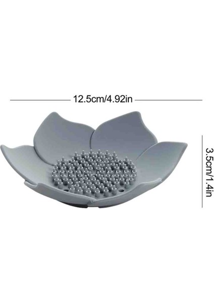 Şi- ra Lotus Desenli (2 Adet) Silikon Sabunluk ve Sünger Tutacağı Beyaz ve Gri Renk Katı Şık