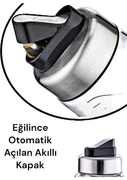 Akıtmayan Otomatik Akıllı Kapaklı Kılıflı Kulplu Cam Yağlık 720ML