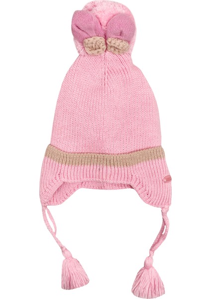 Mix-Püsküllü Triko Kız Bebek Bere Pembe