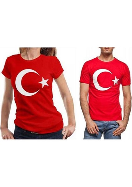 Unisex Kırmızı Türk Bayraklı Kısa Kol T-Shirt