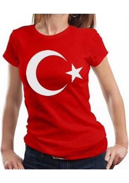 Unisex Kırmızı Türk Bayraklı Kısa Kol T-Shirt