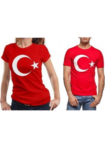 Unisex Kırmızı Türk Bayraklı Kısa Kol T-Shirt