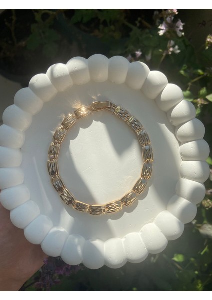 Altın Kaplama Rose Gold Renk Dikdörtgen Şekilli Xuping ( 20 Cm) Çelik Bileklik Çelik takı