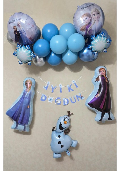 Frozen Elsa Tema Doğum Günü Balon Süsleme Seti Karlar Ülkesi Tema Doğum Günü Süsleri Büyük Set Paketi