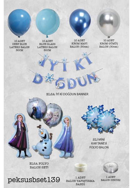 Frozen Elsa Tema Doğum Günü Balon Süsleme Seti Karlar Ülkesi Tema Doğum Günü Süsleri Büyük Set Paketi fiyatları