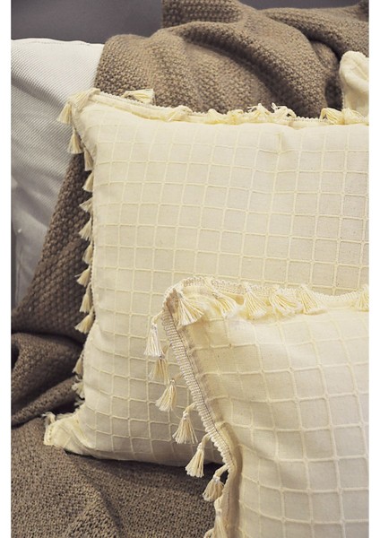 4 Adet Natural Organik Pamuklu 4 Kenar Püsküllü Kare Kırlent Kılıfı Seti indirimleri