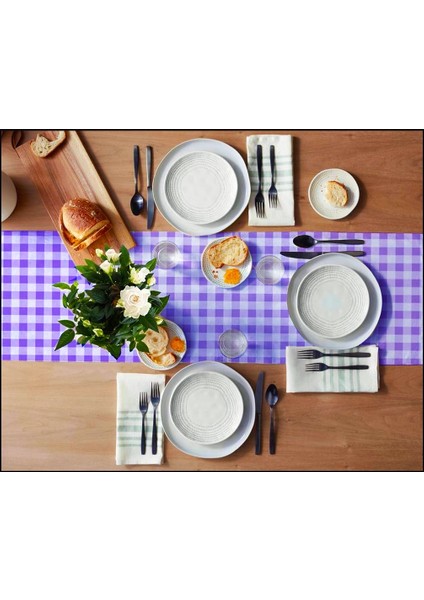 Mor Beyaz Pötikare, Ekose, Damalı Runner, Servis Örtüsü