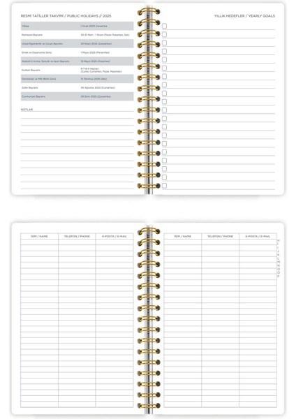 Spiralli Sert Kapak 2025 Günlük Ajanda A5