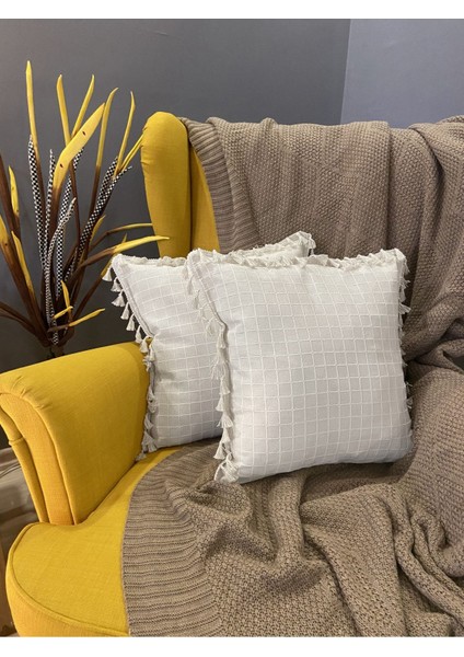 2'li Natural Organik Pamuklu,püsküllü Kare Kırlent Kılıfı Seti fiyatları