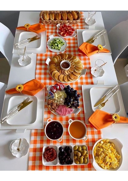 Turuncu Beyaz Pötikare, Ekose, Damalı Runner, Servis Örtüsü