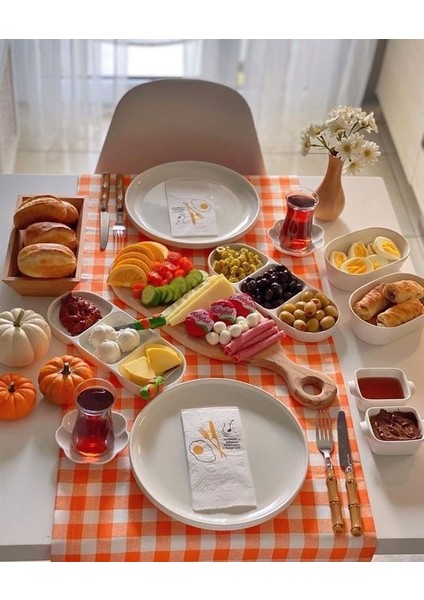 Turuncu Beyaz Pötikare, Ekose, Damalı Runner, Servis Örtüsü fiyatları