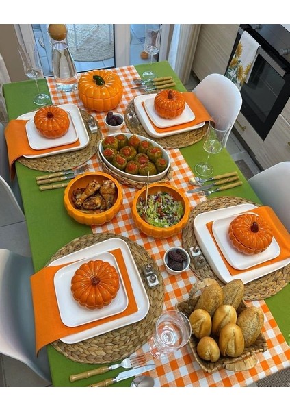 Turuncu Beyaz Pötikare, Ekose, Damalı Runner, Servis Örtüsü modelleri