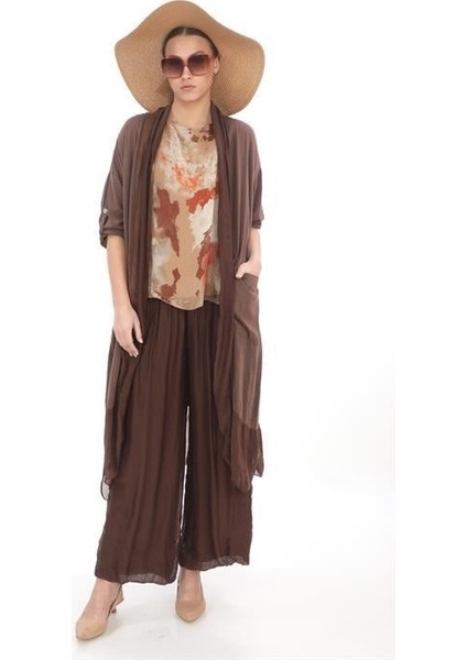 Itayan Ipek Detaylı Şallı Kap- Pantolon 2'li Takım