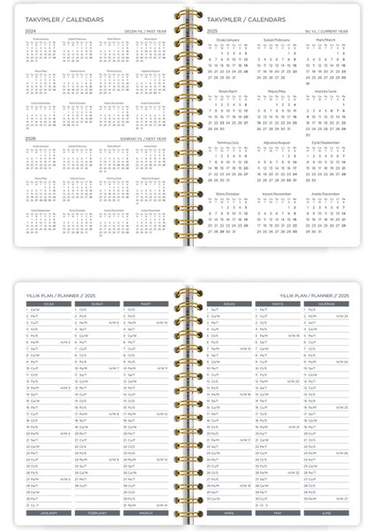 Spiralli Sert Kapak 2025 Günlük Ajanda A5