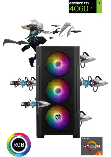 Gaming R5-4060TI Ryzen 5 7500F 16Gb DDr5 1tb SSD Rtx 4060 Ti 8gb B650m Anakart Oyun Bilgisayarı