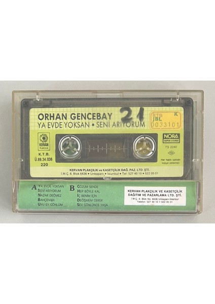 Orhan Gencebay - Ya Evde Yoksan - Seni Arıyorum Kağıt Baskı Kaset