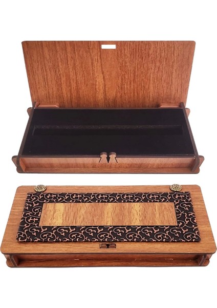 Ahşap Deri Kalem Kutusu Süngerli