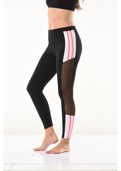 Derya Kurşun Transparan Detaylı Şeritli Kadın Tayt 0584 modelleri