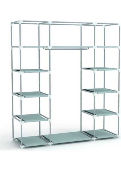 Çift Yandan Raflı Plastik Profilli Askılı Portatif Bez Gardırop modelleri