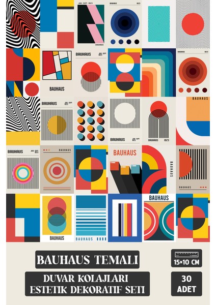 Bauhaus Aesthetic Kolaj Poster Seti - 10CM*15CM - 30 Adet Poster - Yapışkan Hediyeli