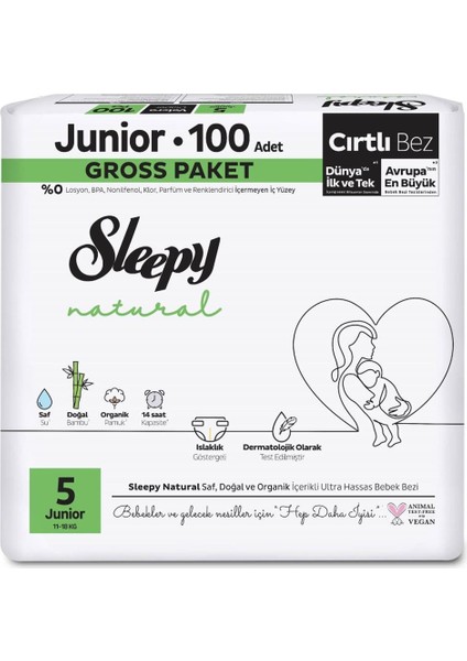 Nessiworld Sleepy Natural Bebek Bezi Gross Paket 5 Beden 11-18 kg 100 Adet