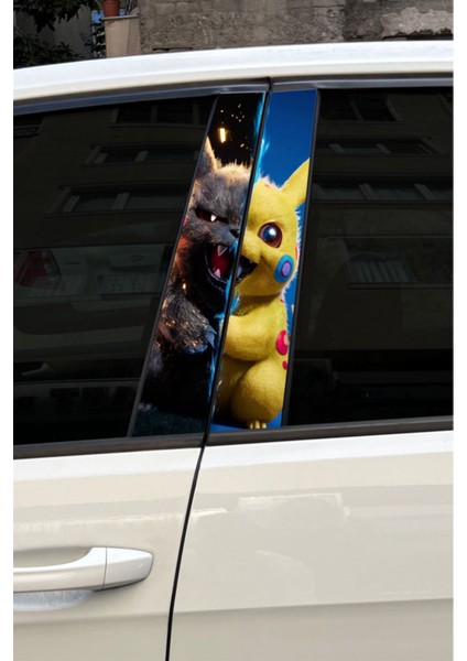 Pikachu Araç Kapı Direk Kaplama Folyosu Desenli Sticker 22X50 cm 2 Adet