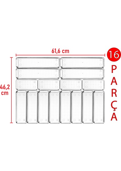 Color House 16'lı Set Modüler Kaşıklık Organizer Çekmece Içi Şeffaf Düzenleyici Tahta Kaşık Drawer Organizer