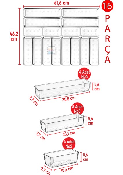 Color House 16'lı Set Modüler Kaşıklık Organizer Çekmece Içi Şeffaf Düzenleyici Tahta Kaşık Drawer Organizer