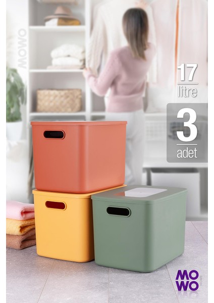 Retro Box Mix Renk 17 Lt Çok Amaçlı Düzenleyici Kapaklı Kutu, Saklama Kutusu, Organizer, Storage